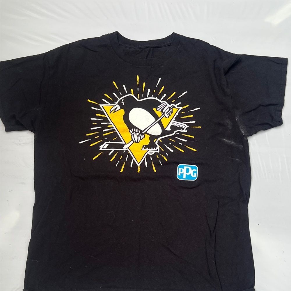 🔥 4 FOR $15 Item🔥Black Graphic T-Shirt with Pittsburgh Penguin Design